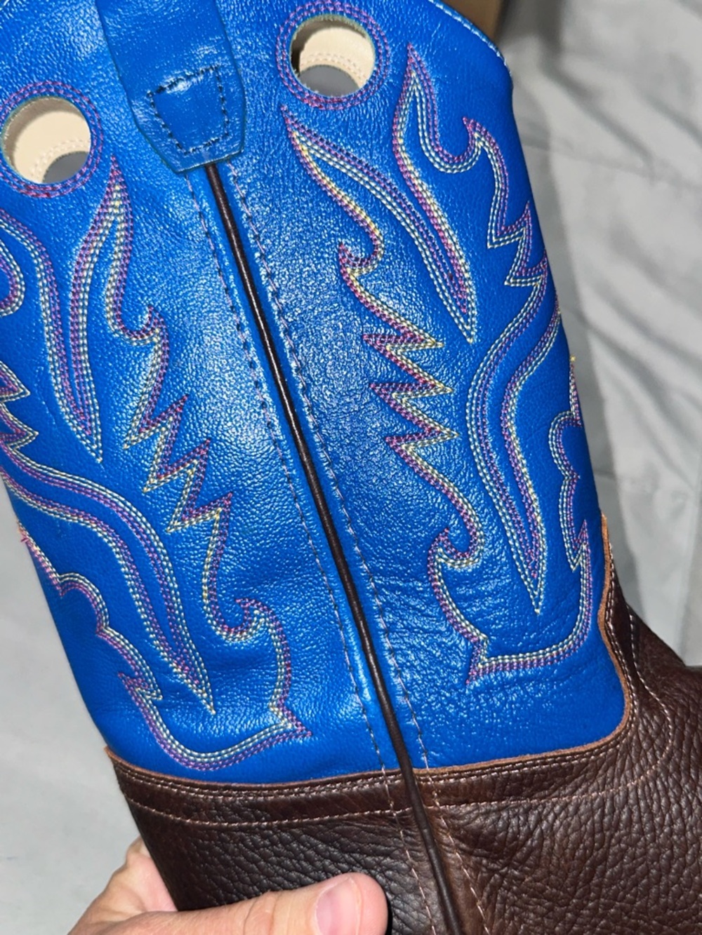 Old West Boys Big Kid Sz 5 Embroidered Cowboy Boots Western BrownBlue Square Toe - Picture 9 of 14